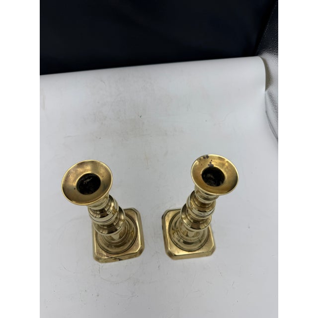 English Pair of Vintage English Brass Candlesticks For Sale - Image 3 of 6