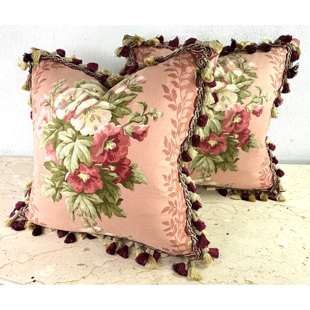 Early 20th Century American Broad Cloth Tasseled Floral Pillows/a Pair For Sale - Image 11 of 11