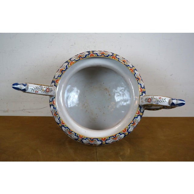 Antique French Porcelain Faience Rouen Double Handled Urn Jardiniere Pot For Sale - Image 10 of 11