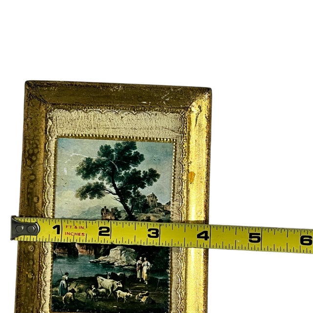 Florentine Mid Century Italian Florentine Wall Plaque Farm Life Watching Cattle For Sale - Image 4 of 6