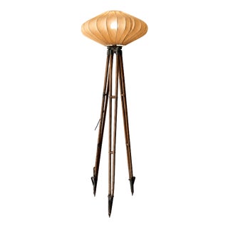 Vintage Tripod Floor Lamp with Pleated Shade, England, 1920s For Sale