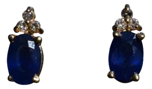 The Ocean Beach: Deep Blue Sapphire and Diamond Stud Earrings, 2 Pieces