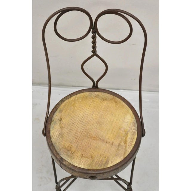 Mid 19th Century Antique Victorian Twisted Wire Wooden Seat Small Child's Ice Cream Parlor Chair For Sale - Image 5 of 10