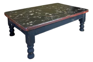 Large Vintage Coffee Table with Painted Chinoiserie