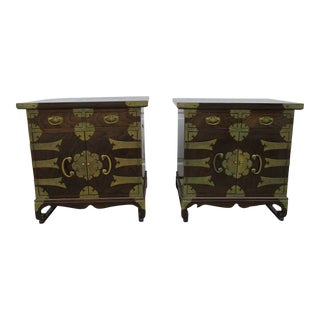 Asian Tansu Style Nightstands -Brass Hardware For Sale