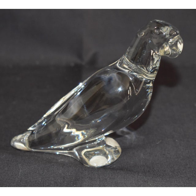 1990s Vintage Baccarat France Clear Crystal Parrot Figurine Signed Art Glass Bird 4" For Sale - Image 5 of 15