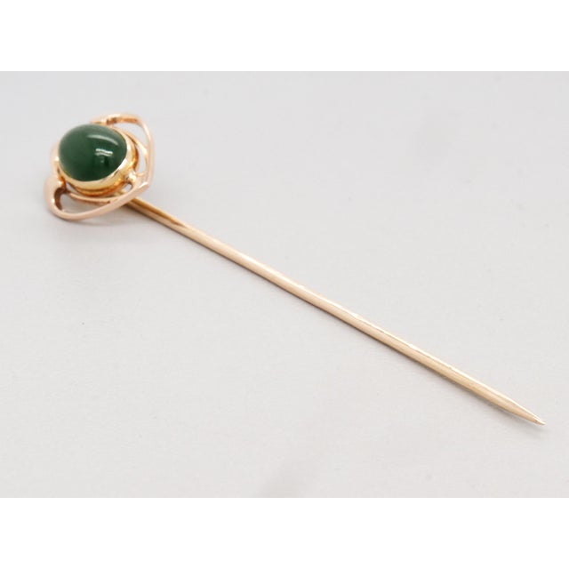 Signed Krementz 14k Gold & Nephrite Jade Cabochon Art Deco Stickpin For Sale - Image 10 of 13