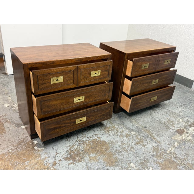 Dixie Furniture Co. Dixie Furniture Act II Collection Campaign Nightstands, Mid 20th Century For Sale - Image 4 of 12