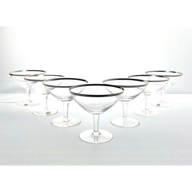 Contemporary 1960s American Silver Rim Coupe Champagne Glasses - Set of 7 For Sale - Image 3 of 6