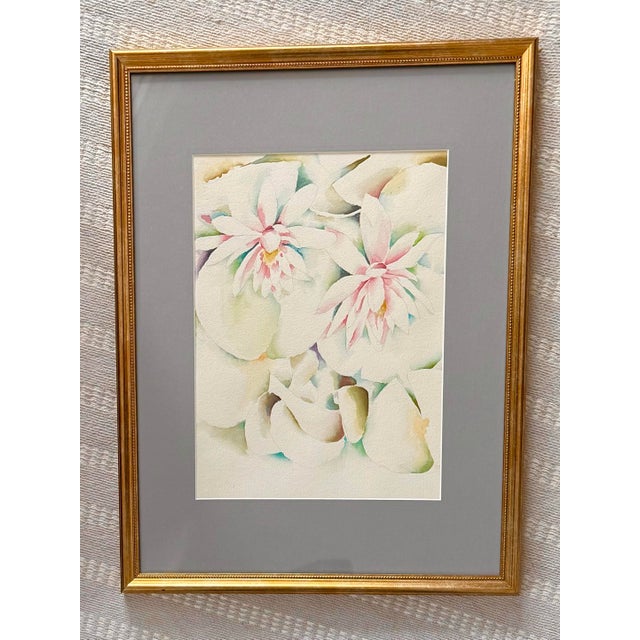 Late 20th Century Original Watercolor of Water Lilies — Framed Floral Painting For Sale In New York - Image 6 of 6