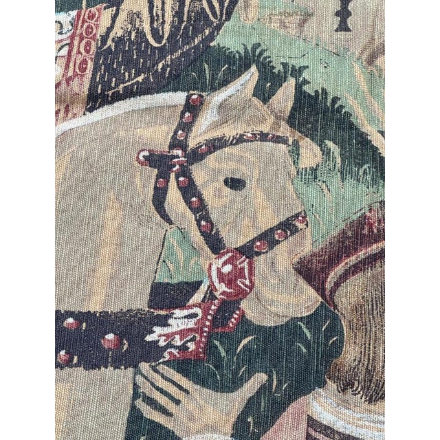 Vintage French Screenprinted Tapestry with Departure to Hunt Motif, 1970s For Sale - Image 14 of 18