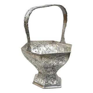 Antique Derby Sp Co International Silver Plated Wedding Basket W Repousse For Sale