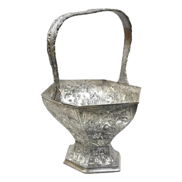 Antique Derby Sp Co International Silver Plated Wedding Basket W Repousse For Sale