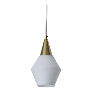 1960s Opaline Glass and Brass Pendant Attributed to Mauri Almari for Idman For Sale