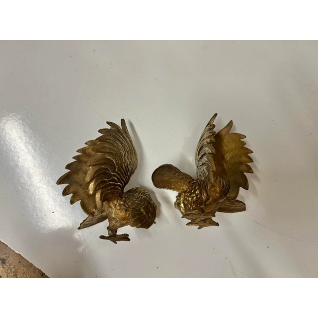 Farmhouse Mid 20th Century Brass Fighting Cocks From Japan Set of 2 For Sale - Image 3 of 7