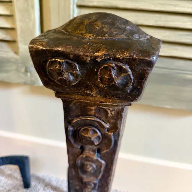 Antique Cast Iron Burnished Andirons by Ohio F & M Co. 1920s For Sale In Cincinnati - Image 6 of 14
