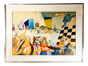 David, Cubo-Surrealist Composition, 1974, Mixed Media on Paper, Framed