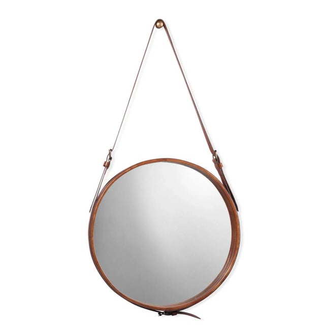 Modern Jamie Young Round Mirror in Brown Leather, Large For Sale - Image 3 of 3