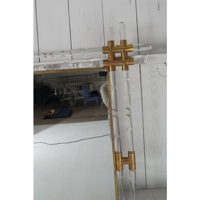 Brass 1970s French Lucite and Brass Faux Bamboo Wall Mirror For Sale - Image 8 of 13