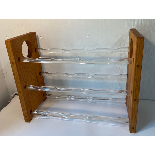 Vintage Lucite and Wood Mid Century 12 Bottle Wine Rack For Sale - Image 4 of 6