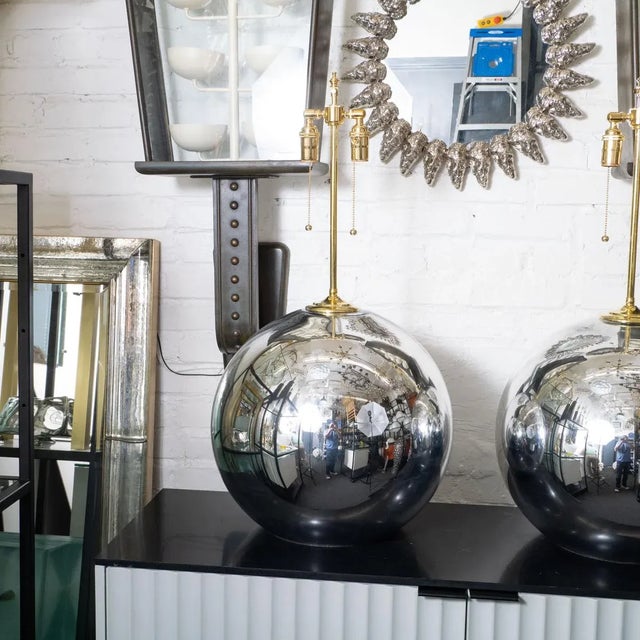 Mid-Century Modern 1960s Mid-Century Modern Large Spherical Mercury Glass Lamps - a Pair For Sale - Image 3 of 7
