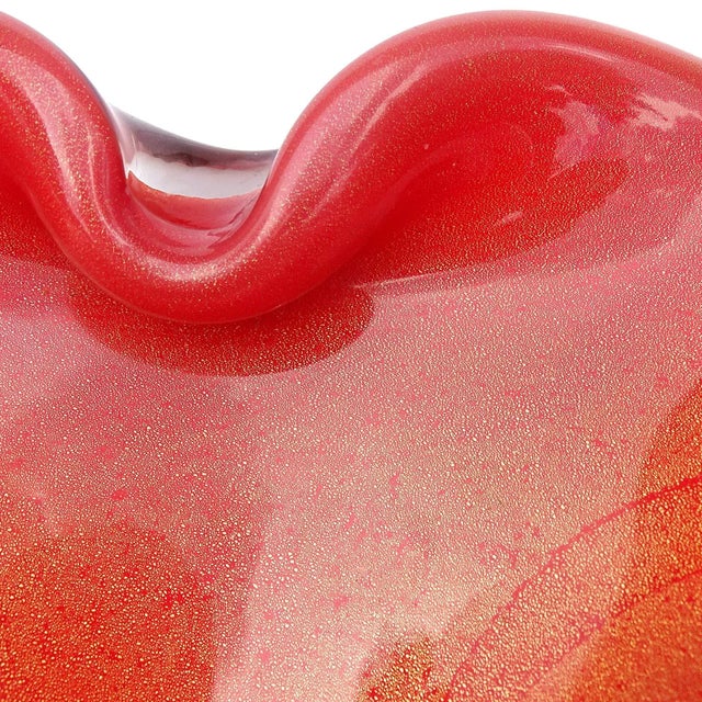 Murano Vintage Persimmon Orange Gold Flecks Italian Art Glass Flared Rim Decorative Center Bowl For Sale In Orlando - Image 6 of 9