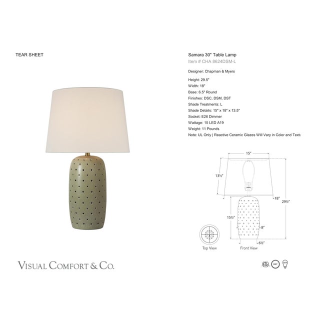 Chapman & Myers by Visual Comfort Signature Samara 30" Table Lamp in Dusted Mint with Linen Shade Designer: Chapman &...