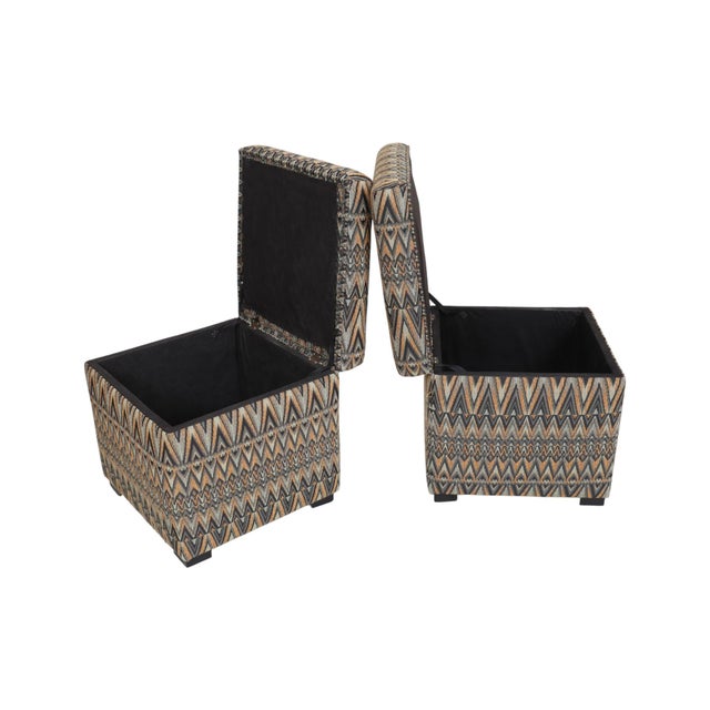 Contemporary Upholstered Cube Storage Ottomans, a Pair For Sale - Image 3 of 7