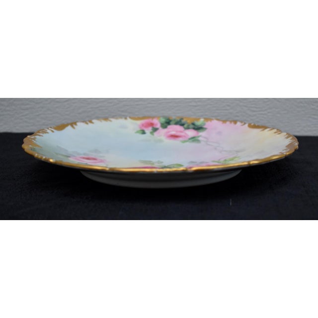 Antique T and v Limoges French Porcelain Cabinet Plate Hand Painted Roses Gold Rim For Sale - Image 11 of 15