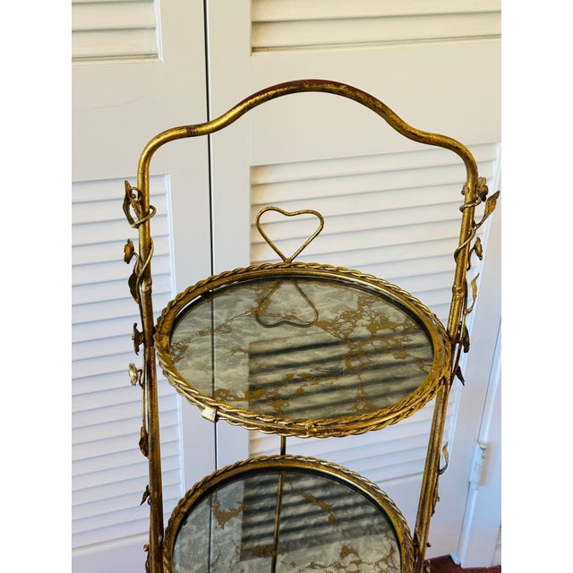 1950s Italian Gold Gilt Étagère Three-Tiers Foldable Serving Tray Table For Sale - Image 4 of 14