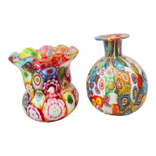 Venetian Glass Vases- a Pair of 2 For Sale
