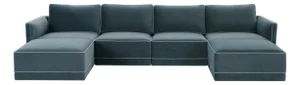 Willow Misty Blue with Pale Blue Piping Modular 6-Piece Performance Velvet U Sectional