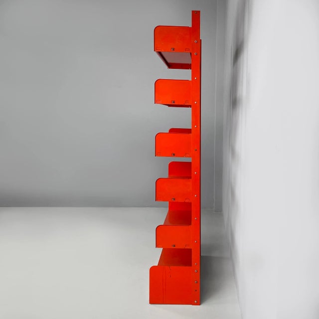 Industrial Industrial Modern Italian Orange Metal Bookcase Congresso by Lips Vago, 1970s For Sale - Image 3 of 18
