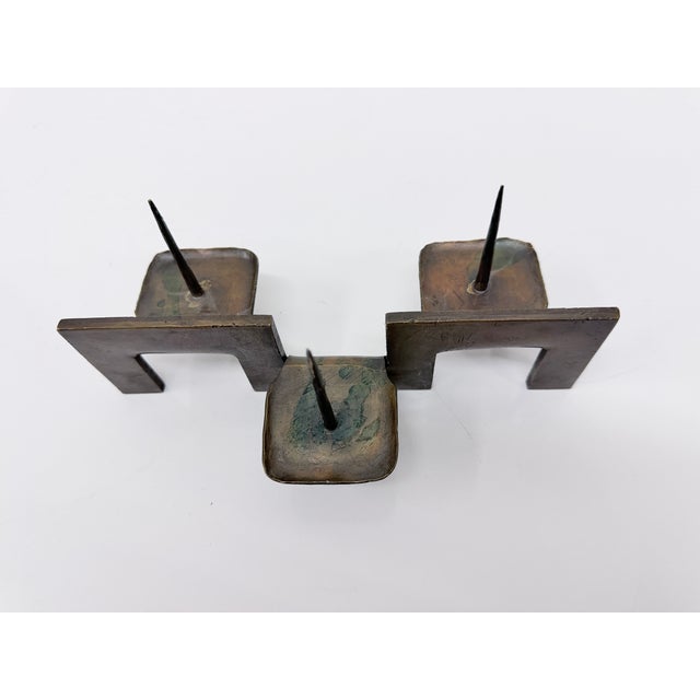 Brutalist Bronze Triple Candlestick by Manfred Bergmeister, 1970s For Sale - Image 6 of 11