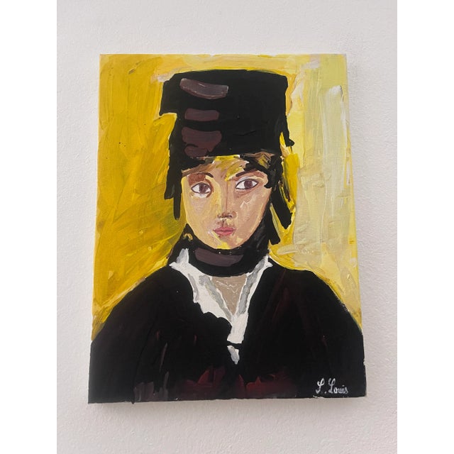 Expressionist Portrait Acrylic Painting of a Young Girl Wearing a Scarf For Sale - Image 11 of 11