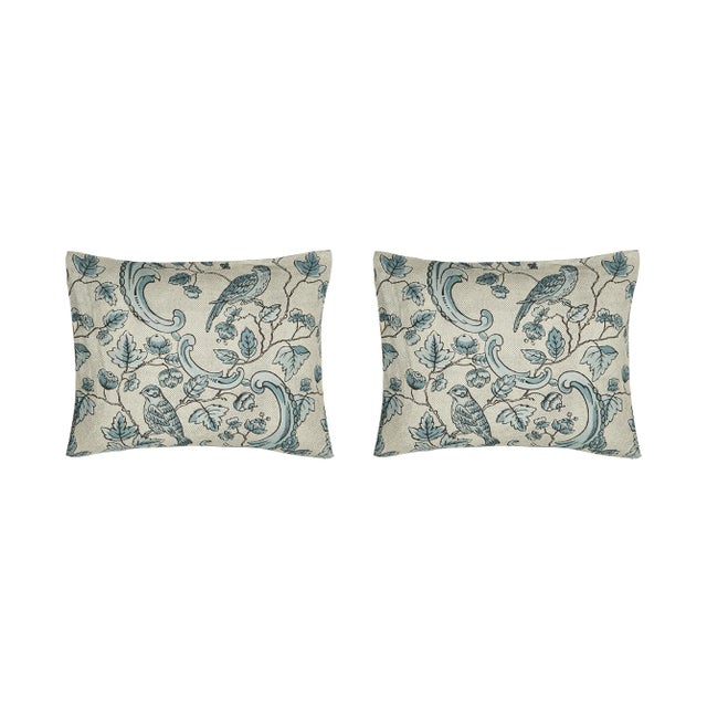 Pair of Linen Pillow Cushions - Oiseaux Et Feuillage Pattern - Designed and Made in Paris For Sale - Image 4 of 4