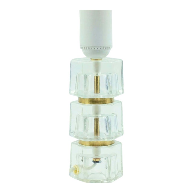 Scandinavian Glass & Brass Bedside/Table Lamp Attributed to Carl Fagerlund for Orrefors, Sweden, 1960s For Sale