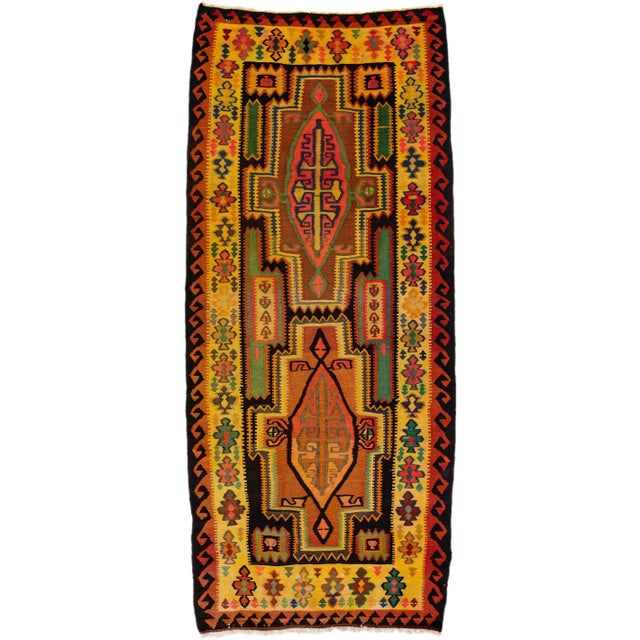 Goldenrod Mid-20th Century Turkish Kilim Multicolor Handmade Tribal Wool Rug For Sale - Image 8 of 8