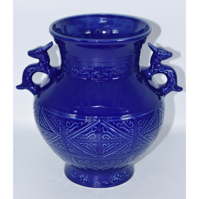 Chinese Cobalt Blue-Glazed Alter Vessel Dragon Handles For Sale - Image 4 of 9