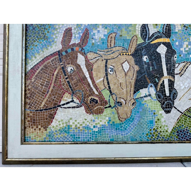 Sculpture Materials Rare Tracy S Brown 1958 Mid Century Mosaic Ceramic Tile Horses Wall Art Panel Framed For Sale - Image 7 of 12