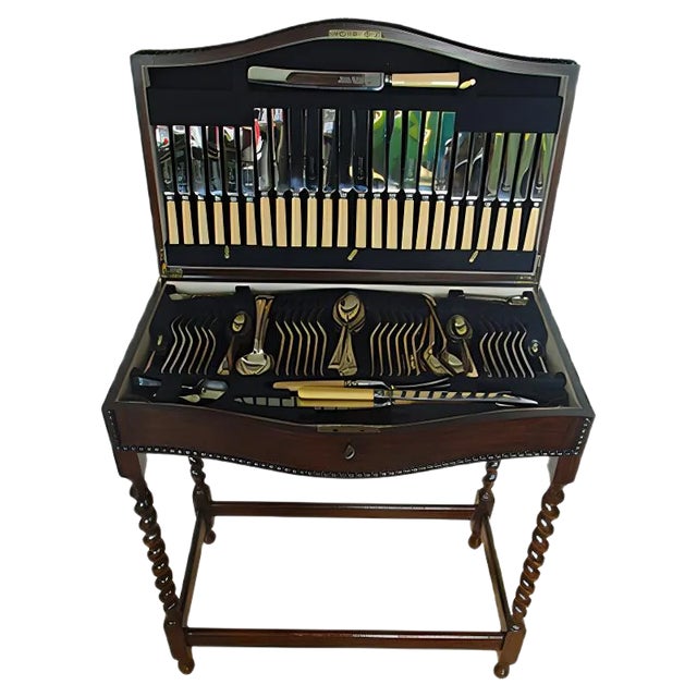 19th Century Oak Table and Cutlery Set from Harrison Fisher & Company For Sale