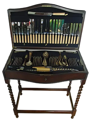 19th Century Oak Table and Cutlery Set from Harrison Fisher & Company