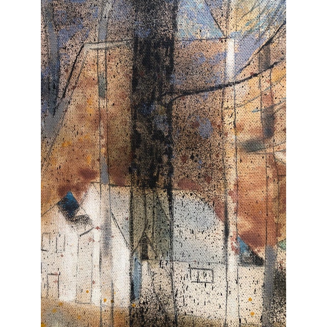 Lena Gurr, American Woman Artist Modernist Large Oil Painting Cubist Influenced Landscape, c.1940s For Sale - Image 13 of 13