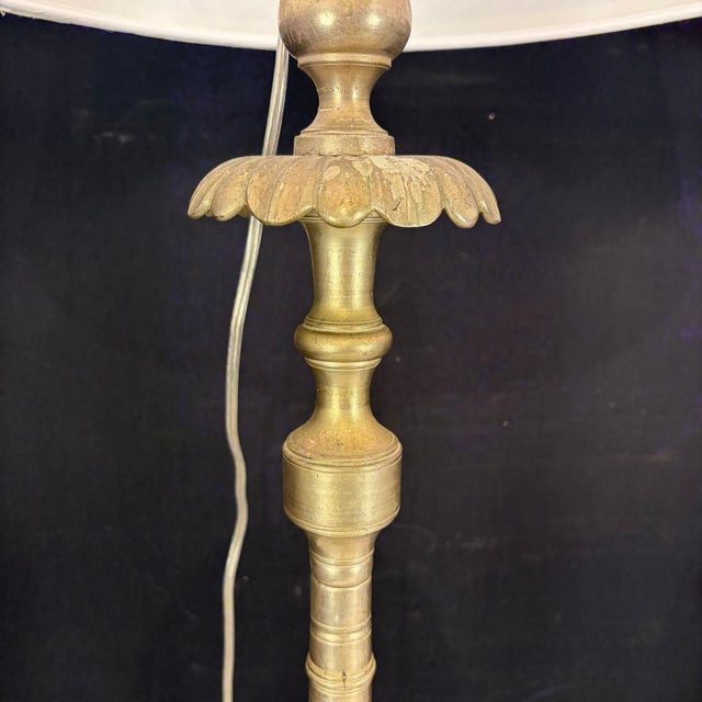 Metal Antique French Gilt Metal Church Altar Candlestick Table Lamps - Pair For Sale - Image 7 of 8