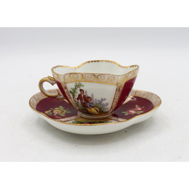 Art Nouveau Circa 1888-1916 Richard Klemm, Dresden Quatrefoil Demitasse Cups & Saucers For Sale - Image 3 of 11