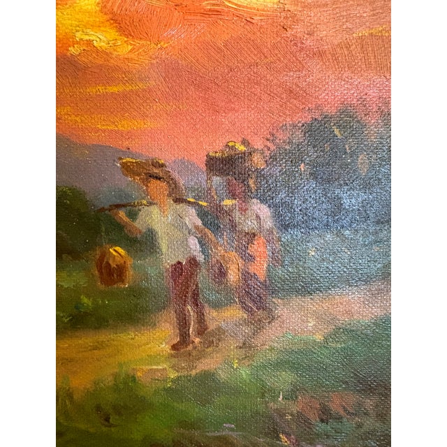 Midcentury Southeast Asian Oil Painting – Carabao Cart at Sunset “Homeward Bound” Signed by Listed Filipino Artist Jose Tinsay For Sale - Image 11 of 12