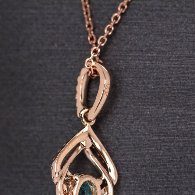 Metal Afghan Tourmaline Pendant W Earth Mined Diamond Accents in 14k Solid Rose Gold For Sale - Image 7 of 7