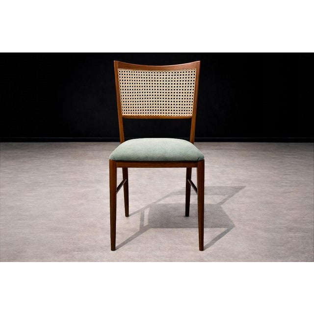 Olive Set of Eight Brazilian Modern Dining Chairs in Caviúna, Cane & Sage Chenille, 1960s For Sale - Image 8 of 15