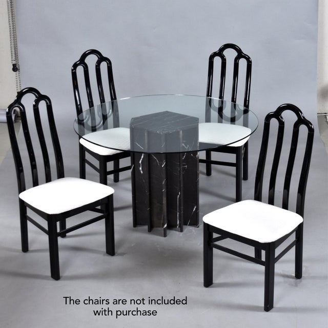 1980s Round Glass Dining Table With Black Marble Pedestal Base For Sale - Image 5 of 11