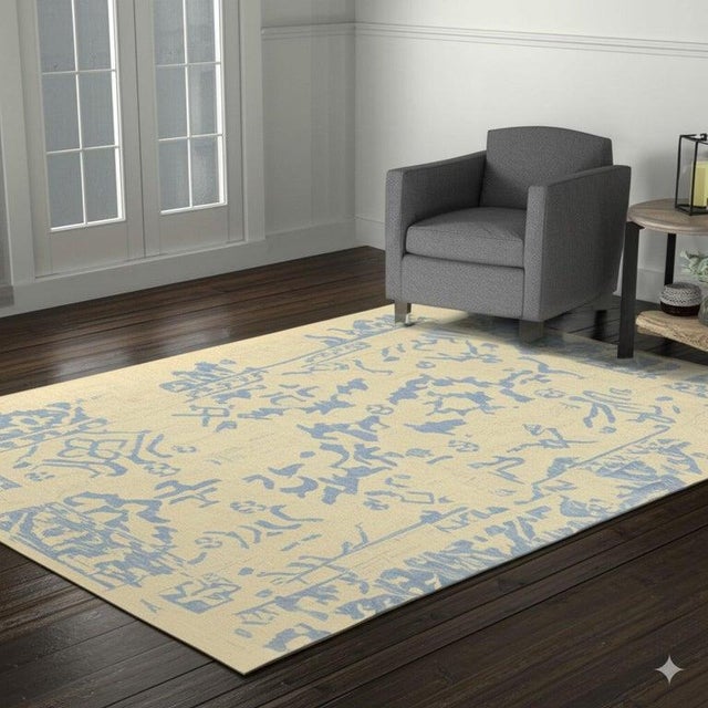 2020s 8x10 Ivory Flat Weave Wool Fragmented Border Geometric Modern Carpet Rug For Sale - Image 5 of 8